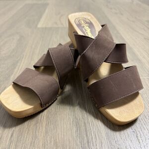 Romano Shoes Women 8 Randi Brown Mocha Leather Clog Slip On Slides Italy